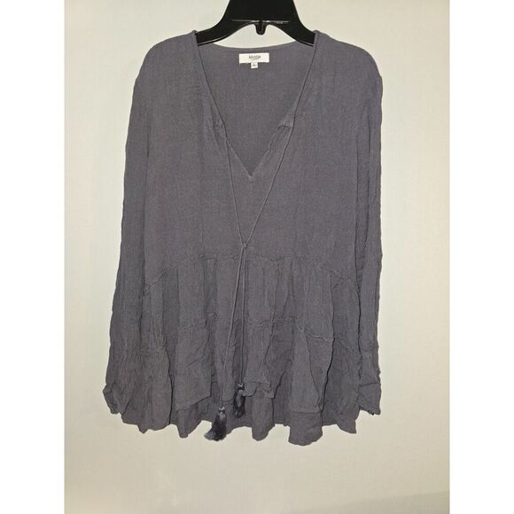 Kensie Jeans Charcoal Purple Hi-lo Crepe Tassel Peasant Blouse Large - Picture 3 of 10